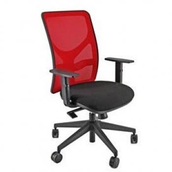 Sedia operativa girevole Unisit Pentagon Y10 con schienale in rete rosso, rivestimento Eco nero e braccioli