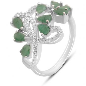 Anillo de Plata 18K: Esmeralda Natural & Circonita Cúbica