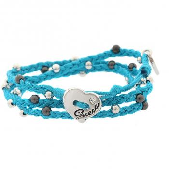 Pulsera trenzada de textil turquesa Guess UBB12223