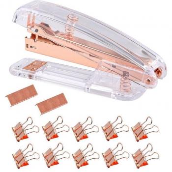 Desktop Stapler in Rose Gold with Staples and Clips Set