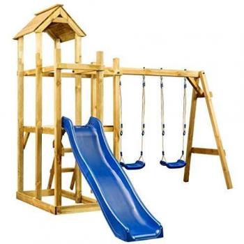 VidaXL Kiefernholz Spielturm mit Rutsche und Schaukel 285x305x226,5 cm