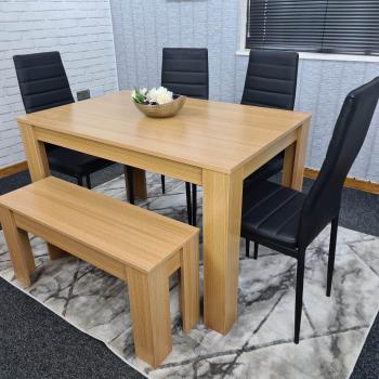 Dining Set for 6 with Table, 4 Chairs, and Bench