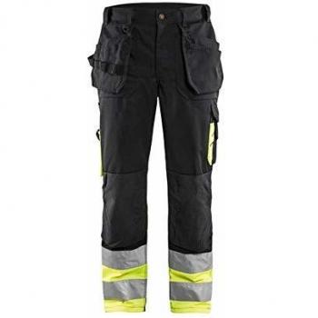 Pantaloni di sicurezza per artigiani 46C, colore nero/giallo fluorescente, taglio corto (FR 46 / SE C52)