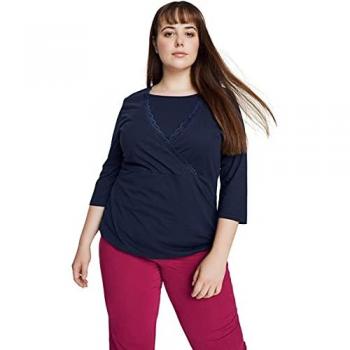 T-shirt Bellieva in Cotone Biologico Blu, Donna, Scollo a V, Taglia 48/50