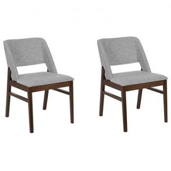 Retro Style Set of 2 Dining Chairs Dark Wood Grey Polyester Fabric