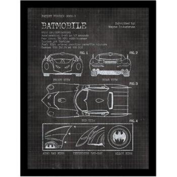Batman Batmobile Patent Poster 40cm x Zwart/Wit