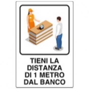 Cartello Alluminio 'Tieni Distanza 1 Metro' 30x20cm