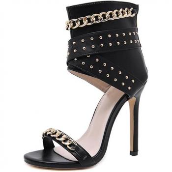 Eilyken Women's High Heel Sandals with Metal Decoration, Gladiator Style, Black, Size 35-40