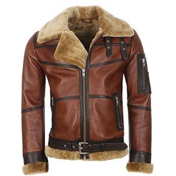 Hollert Bomberjacke B16 Herren aus echtem Lammfell Kastanie/Cappuccino