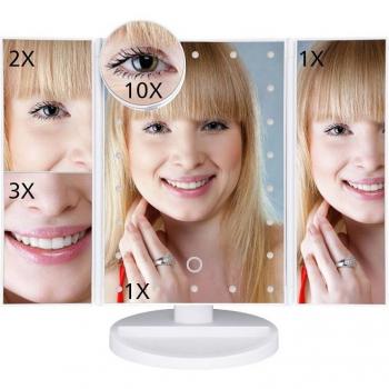 Miroir cosmétique écran tactile 22 LED, 1X/2X/3X/10X, avec miroirs grossissants pliants