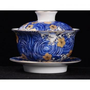 Gaiwan de cerámica azul y blanca