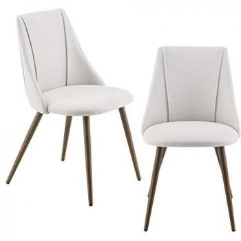 Set di 2 Sedie da Pranzo Imbottite in Tessuto con Gambe in Metallo