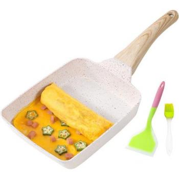 Tamagoyaki Egg Pan, Non‑Stick, Wooden Lid – Suitable for Gas and Induction Stoves