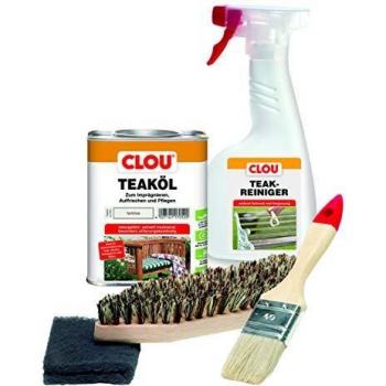 Teak‑Outdoorset 750 ml Teaköl, 500 ml Holzreiniger, Zubehör