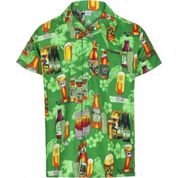 Mens Hawaiian Shirt Short Sleeve STAG Beach Holiday Beer Bottle Design Hawaii (Medium, Green)