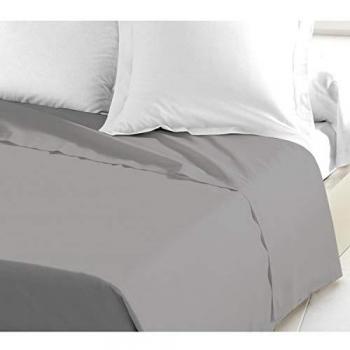 Drap Plat Uni 2 Personnes en Coton Gris Clair 180x290 cm