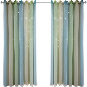 Rideau occultant double couche, couleur blanc/transparent, coupe étoilée – Chambre bébé