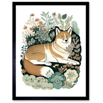Floral Furry Muse – 12x16 Shiba Poster