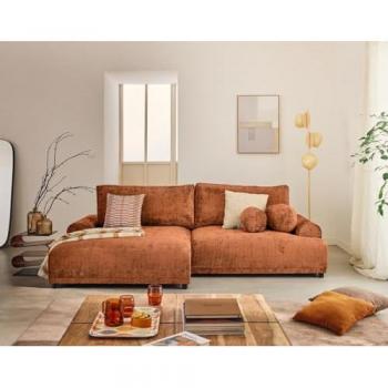 Canapé Dangle Gauche 4 Places Convertible – Nelly, Velours Rouille