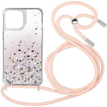 Étui iPhone 11 Paillettes Rose avec Sangle Nylon Amovible