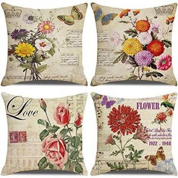 RetroPetal Cotton Linen Pillow Case Set