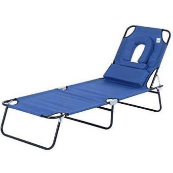 Bain de soleil pliable Outsunny chaise longue inclinable 4 positions 3 coussins fournis bleu