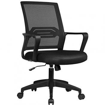 ComHome Ergonomischer Schreibtisch‑Drehstuhl – 3‑Wege‑Wippen, Netzrücken – Schwarz