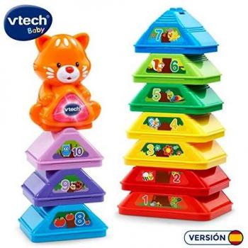VTech Apila colores, juguete encajable con diez bloques en forma de triángulo para formar una pirámide gigante