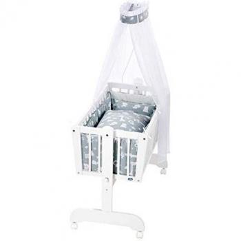 Alvi Kinderpendelweihe Sina, Buche Weiß (40×90 cm) – Wiegenset mit Puderblauen Tieren