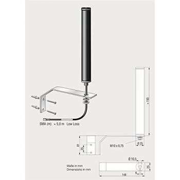 Bad Blankenburg 4934.04 WLAN‑LTE‑GSM‑UMTS Stationsantenne – 5,0 m Schwarz, Wandhalter inklusive