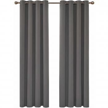 Eyelet Blackout Curtains Bedroom 55 x 114 Inch Light Grey Two Panels