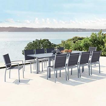 Salon de jardin extensible en aluminium Arezzo 10 places gris avec assises en textilène