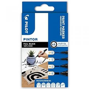 PILOT Pintor Pigmentmarker Set, 4er Pack (Schwarz, Weiß, 1.8 mm)