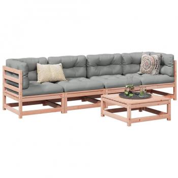 Ensemble canapé de jardin bois sapin de Douglas, 5 pièces + coussins