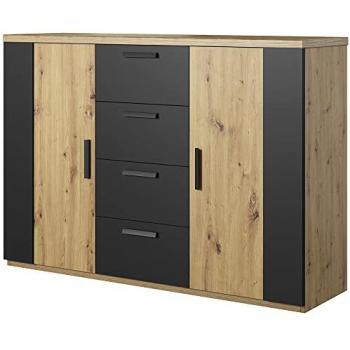 SOLMS-83 Kommode für den Schlafbereich in Artisan Eiche Nb. mit Schwarz, B/H/T: ca. 132/94/40 cm