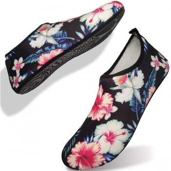 FELOVE Wasserschuhe Strandschuhe Surfschuhe Barfuß Schuhe, Breathable Schwimmschuhe Hausschuhe Yoga Schuhe für Wassersport für Damen Herren (M(36/37EU), Blume)