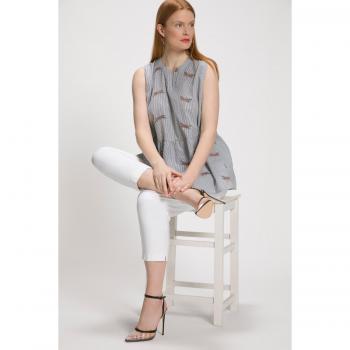 Top smanicato in cotone con libellule, blu, Ulla Popken, 60/62