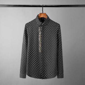 Azazel Camisa de Vestir para Hombre, 100% Algodón, Manga Larga, Talla 4XL, Ajustada con Detalles de Diamantes