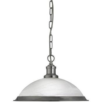 Retro Bistro 1 Light Pendant in Satin Silver with Antique Decor