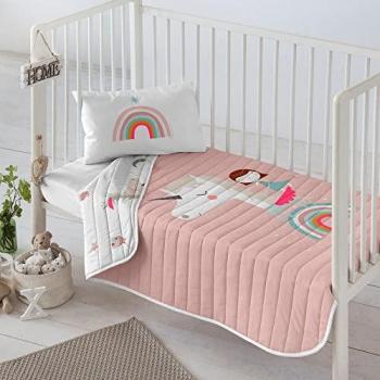 Colcha Bouti Reversible Unicornio Rosa 100 x 130 cm para Cuna/Maxicuna