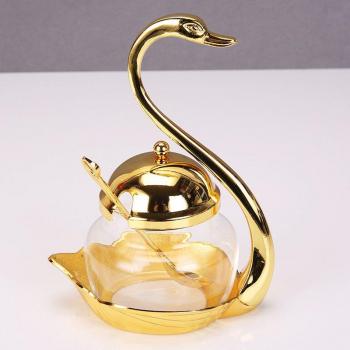 Unique Swan Jars Gold Silver Finish Metal Glass Coffee Jar