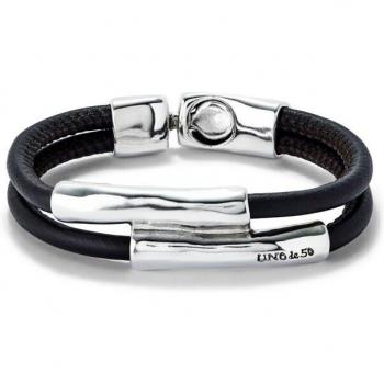Bracelet marron en cuir avec deux accents argentés