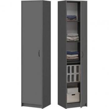 Bureau‑armoire gris – rangement polyvalent, 40 × 35 × 180 cm, 1 porte, 4 étagères