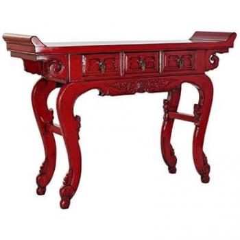Mobile d'ingresso rosso in metallo e legno di olmo (135 x 37 x 89 cm)