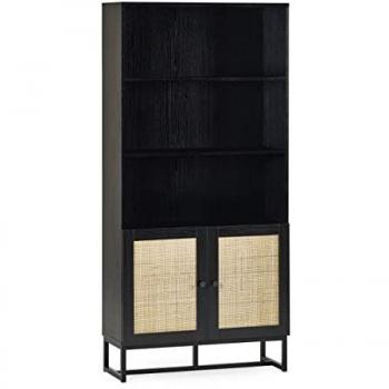 Julian Bowen Padstow 2 Door Bookcase (Black and Rattan)