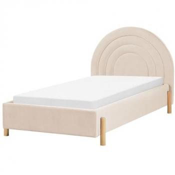 Beige Velvet Single Bed 3ft with Slatted Base and Wooden Legs