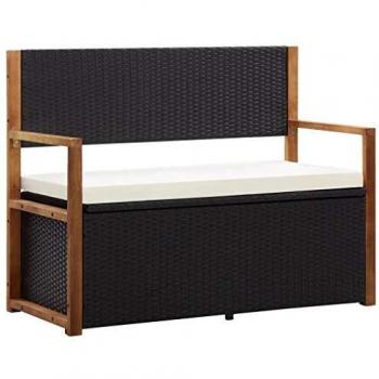 Panca contenitore 115 cm in Polyrattan e Legno Massello di Acacia Nero