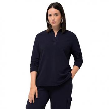 Damen‑Langarm‑Sweatshirt „Ottoman Querrippen“ – Ulla Popken, Blau, 46/48, Baumwolle/Synthetik