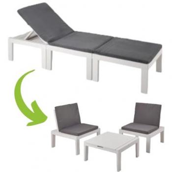 Resina 3in1: Lettino, Poltrona e Tavolino con Cuscini