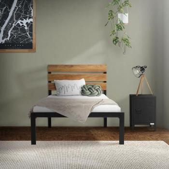 Metallbett 90x200 cm mit Holz Kopfteil und Lattenrost